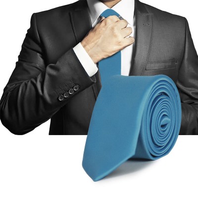 KRAWAT Męski WĄSKI Jednokolorowy Gładki BŁĘKITNY Śledź M.39 Pako Jeans - Pakojeans.pl