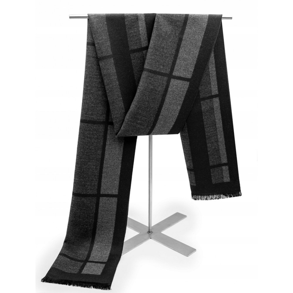 Elegancki szal szalik męski zimowy grafitowo - czarny - Pakojeans.pl Elegancki szal szalik męski zimowy grafitowo - czarny - Pakojeans.pl