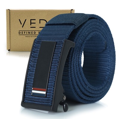 PASEK męski parciany do spodni elegancki z automatyczną klamrą ELEGANT GRANATOWY - Pakojeans.pl