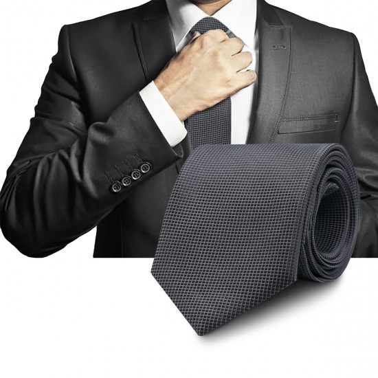 Elegancki KRAWAT Męski Klasyczny GRAFITOWY Krateczka M.14 Pako Jeans - Pakojeans.pl