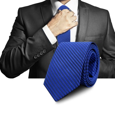 Elegancki KRAWAT Męski WĄSKI w Paski NIEBIESKI Śledź M.24 Pako Jeans - Pakojeans.pl