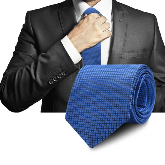 Elegancki KRAWAT Męski Klasyczny NIEBIESKI Krateczka M.32 Pako Jeans - Pakojeans.pl