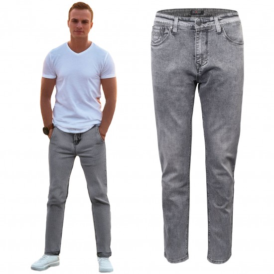 Spodnie Męskie Jeansy Elastyczyne Szare HARRY Comfort Fit - Pakojeans.pl