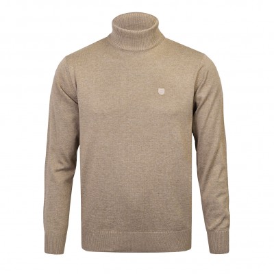 Klasyczny GOLF Sweter Męski Elegancki BEŻOWY melanż DOLCE - Pakojeans.pl