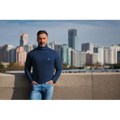 Klasyczny GOLF Sweter Męski Elegancki GRANATOWY melanż DOLCE - Pakojeans.pl