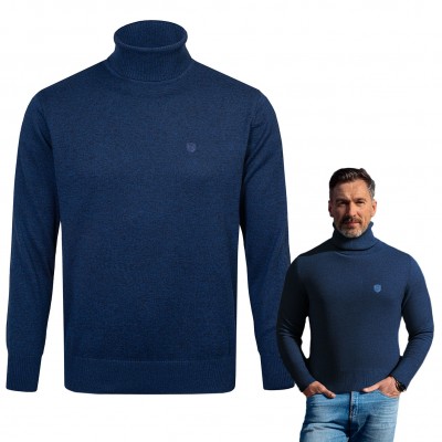 Klasyczny GOLF Sweter Męski Elegancki GRANATOWY melanż DOLCE - Pakojeans.pl