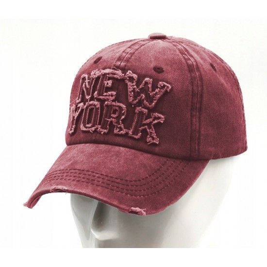 Czapka z daszkiem bejsbolówka New York Vintage bordowa - Pakojeans.pl