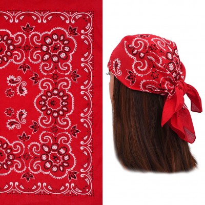 Duża BANDAMKA Bandana Modna Chusta do Włosów Bawełniana XL CZERWONA Paisley - Pakojeans.pl