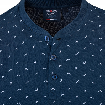 T-SHIRT Męski Koszulka w Serek GRANATOWA Bawełna Pika TINO Pako Jeans