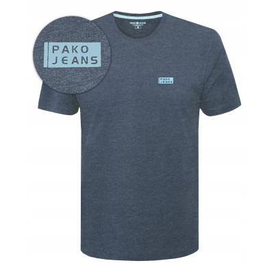 T-SHIRT Męski Koszulka BASIC Bawełniana NIEBIESKI Melanż Normal Fit Pako Jeans