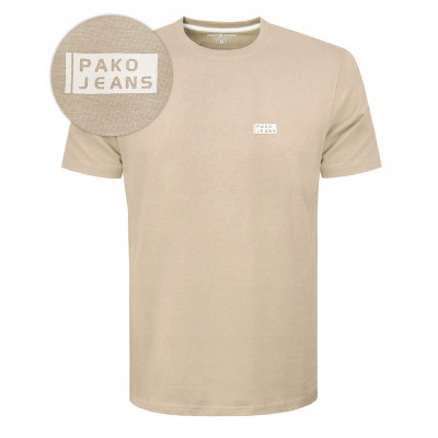T-SHIRT Męski Koszulka BASIC Bawełniana BEŻOWY Normal Fit Pako Jeans