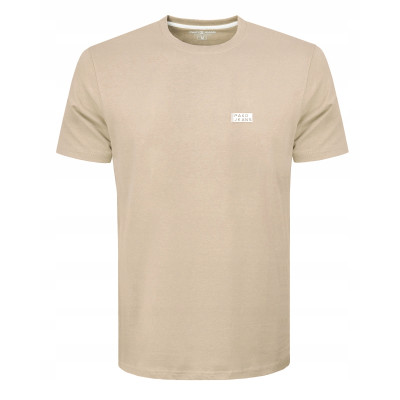 T-SHIRT Męski Koszulka BASIC Bawełniana BEŻOWY Normal Fit Pako Jeans