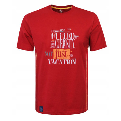 T-SHIRT Męski TRAVEL Koszulka z Nadrukiem CZERWONA Bawełniana Pako Jeans