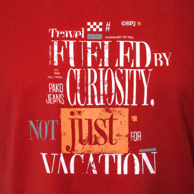 T-SHIRT Męski TRAVEL Koszulka z Nadrukiem CZERWONA Bawełniana Pako Jeans