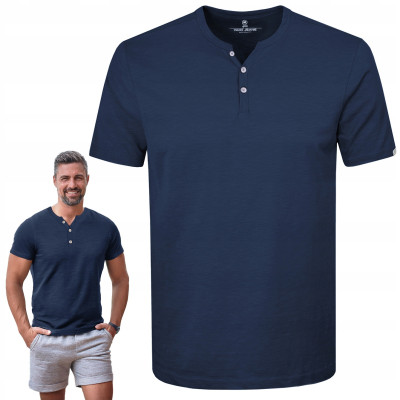 T-SHIRT Męski Koszulka w Serek GRANATOWA Bawełniana NOEL Pako Jeans