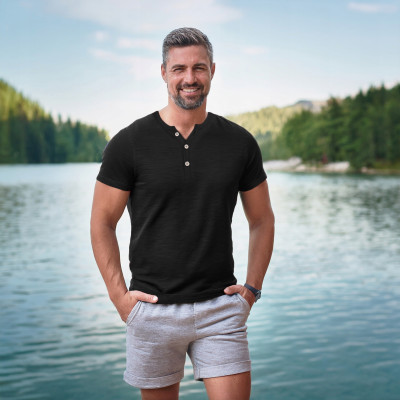 T-SHIRT Męski Koszulka w Serek CZARNA Bawełniana NOEL Pako Jeans