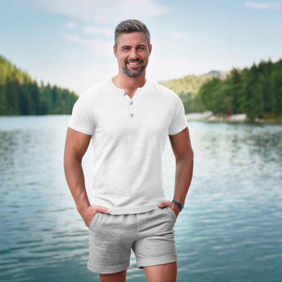 T-SHIRT Męski Koszulka w Serek BIAŁA Bawełniana NOEL Pako Jeans