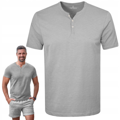T-SHIRT Męski Koszulka w Serek SZARA Bawełniana NOEL Pako Jeans