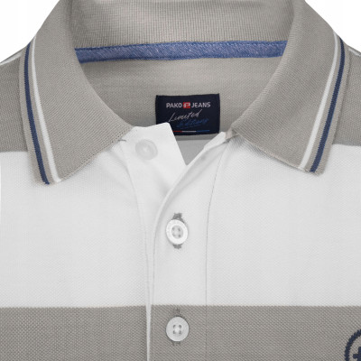 POLO Koszulka Męska BEŻOWA w Paski Bawełniana ACTI Elegancka Pako Jeans
