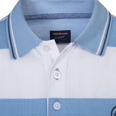 POLO Koszulka Męska BŁĘKIT w Paski Bawełniana ACTI Elegancka Pako Jeans
