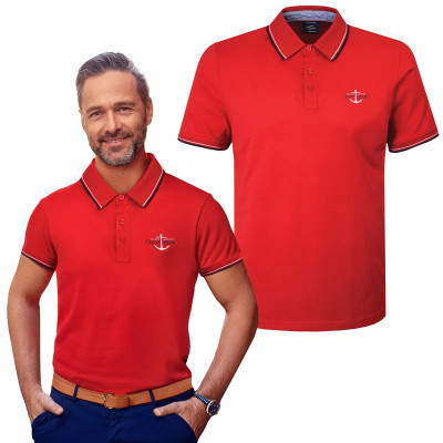 POLO Koszulka Męska CZERWONA Bawełniana EBIOM Elegancka Pako Jeans