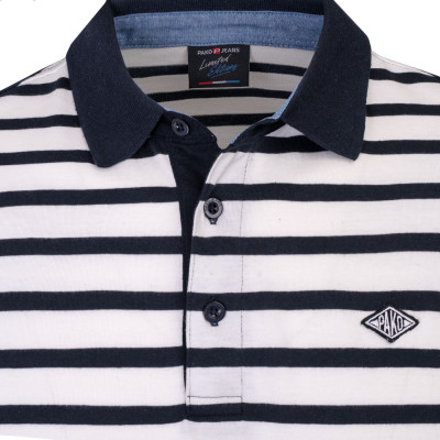 POLO Koszulka Męska BIAŁO-GRANATOWA w Paski Bawełniana HASIMI Pako Jeans