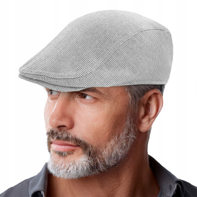 KASZKIET Męski Bawełniany na Lato Czapka w Jodełkę JASNOSZARY Pako Jeans