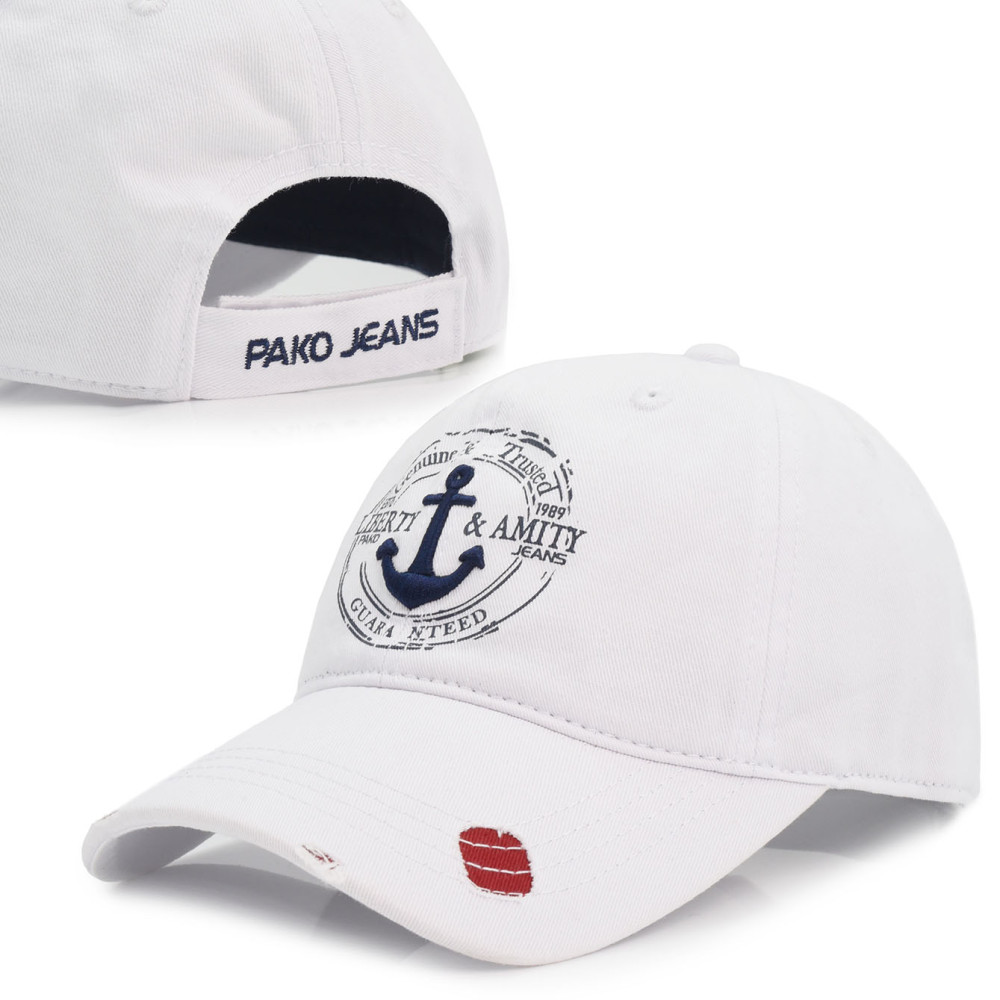 CZAPKA z Daszkiem z KOTWICĄ Solidna Bejsbolówka BIAŁA Pako Jeans
