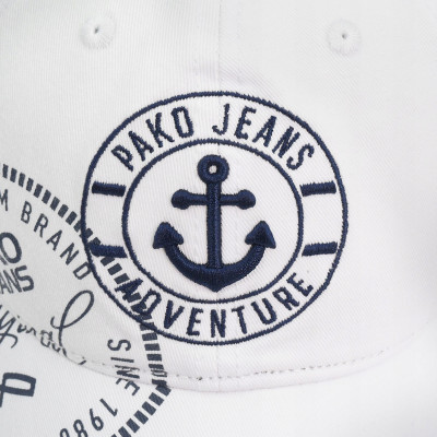 CZAPKA z Daszkiem z KOTWICĄ Solidna Bejsbolówka BIAŁA Pako Jeans