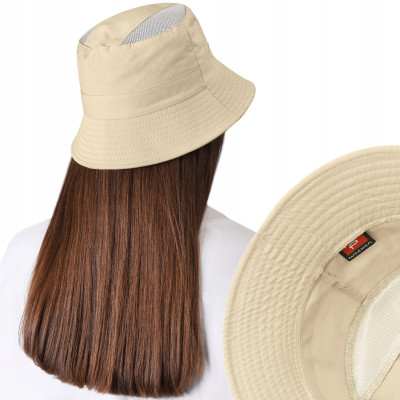 KAPELUSZ Letni z SIATKĄ Rybacki Bucket Hat JASNY BEŻ Bawełniany Pako Jeans - Pakojeans.pl