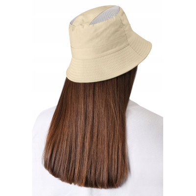 KAPELUSZ Letni z SIATKĄ Rybacki Bucket Hat JASNY BEŻ Bawełniany Pako Jeans - Pakojeans.pl