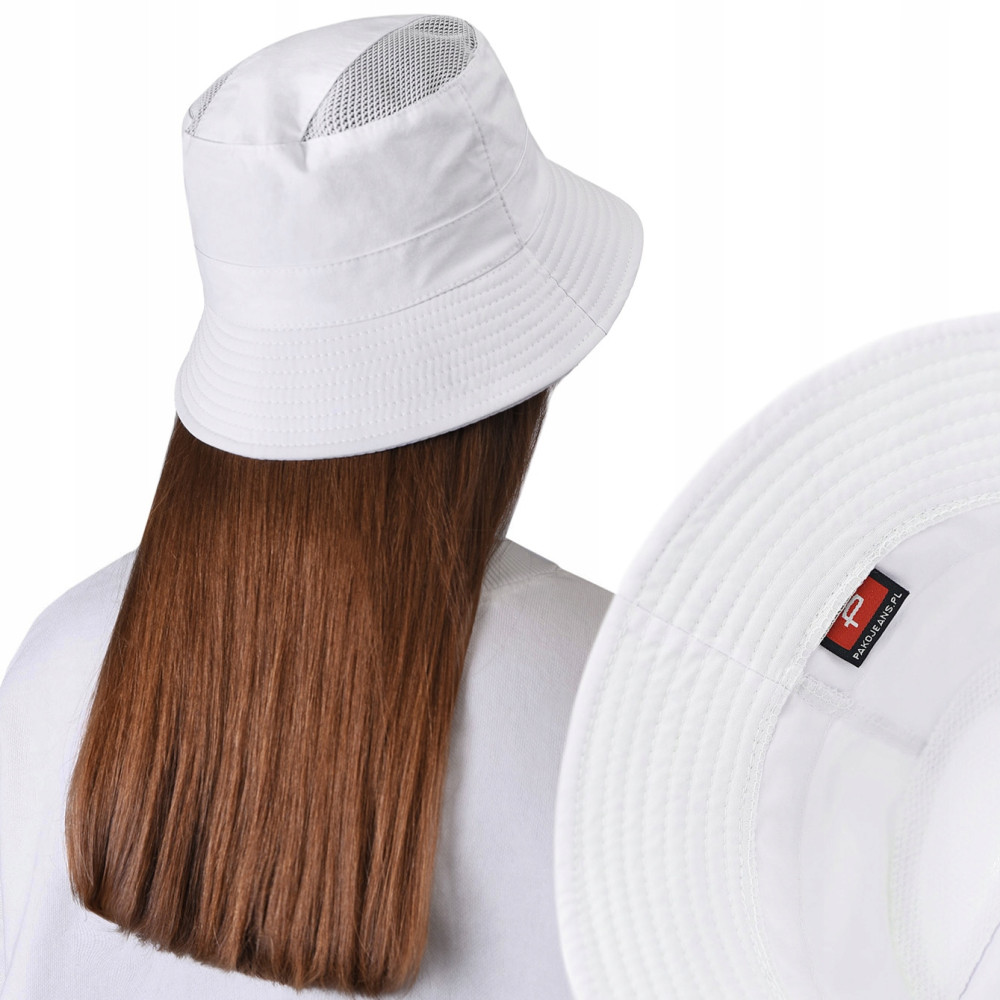 KAPELUSZ Letni z SIATKĄ Rybacki Bucket Hat BIAŁY Bawełniany Pako Jeans - Pakojeans.pl