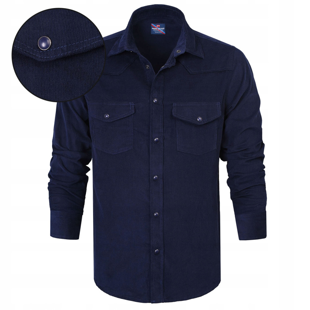 KOSZULA Męska SZTRUKSOWA z Długim Rękawem DURO GRANATOWA Regular Fit Pako Jeans KOSZULA Męska SZTRUKSOWA z Długim Rękawem DURO GRANATOWA Regular Fit Pako Jeans