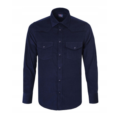 KOSZULA Męska SZTRUKSOWA z Długim Rękawem DURO GRANATOWA Regular Fit Pako Jeans