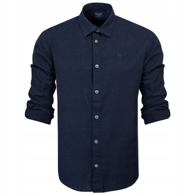 KOSZULA Męska z Długim Rękawem TWIN LNIANA Granatowa Regular Fit Pako Jeans