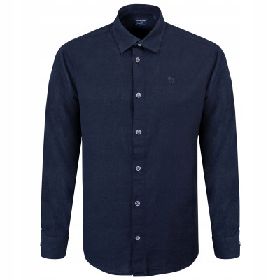 KOSZULA Męska z Długim Rękawem TWIN LNIANA Granatowa Regular Fit Pako Jeans