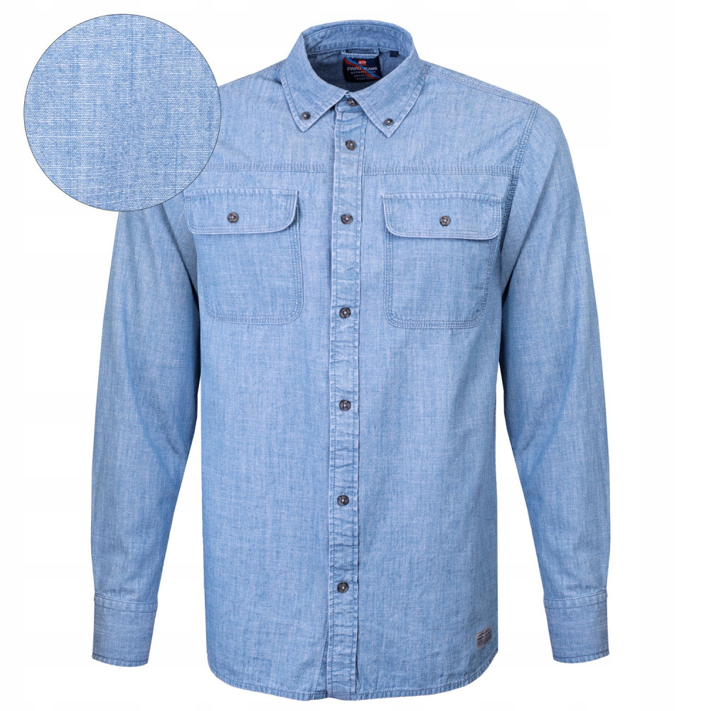 Koszula Męska Jeansowa z Długim Rękawem PETER Regular Fit Bawełniana Pako Jeans Koszula Męska Jeansowa z Długim Rękawem PETER Regular Fit Bawełniana Pako Jeans
