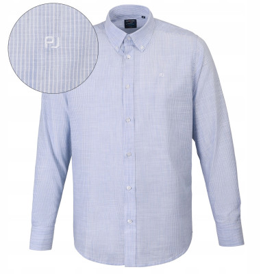 KOSZULA Męska w PASKI z Długim Rękawem BŁĘKITNA LNIANA Regular Fit Pako Jeans