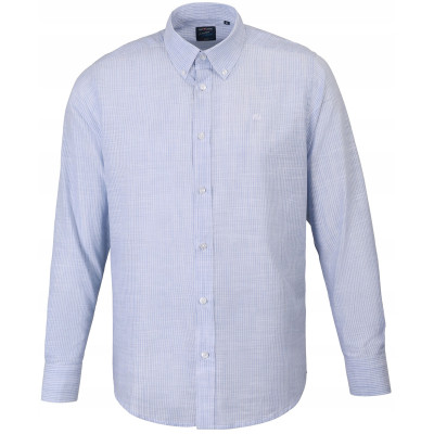 KOSZULA Męska w PASKI z Długim Rękawem BŁĘKITNA LNIANA Regular Fit Pako Jeans