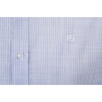 KOSZULA Męska w PASKI z Długim Rękawem BŁĘKITNA LNIANA Regular Fit Pako Jeans