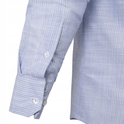 KOSZULA Męska w PASKI z Długim Rękawem BŁĘKITNA LNIANA Regular Fit Pako Jeans