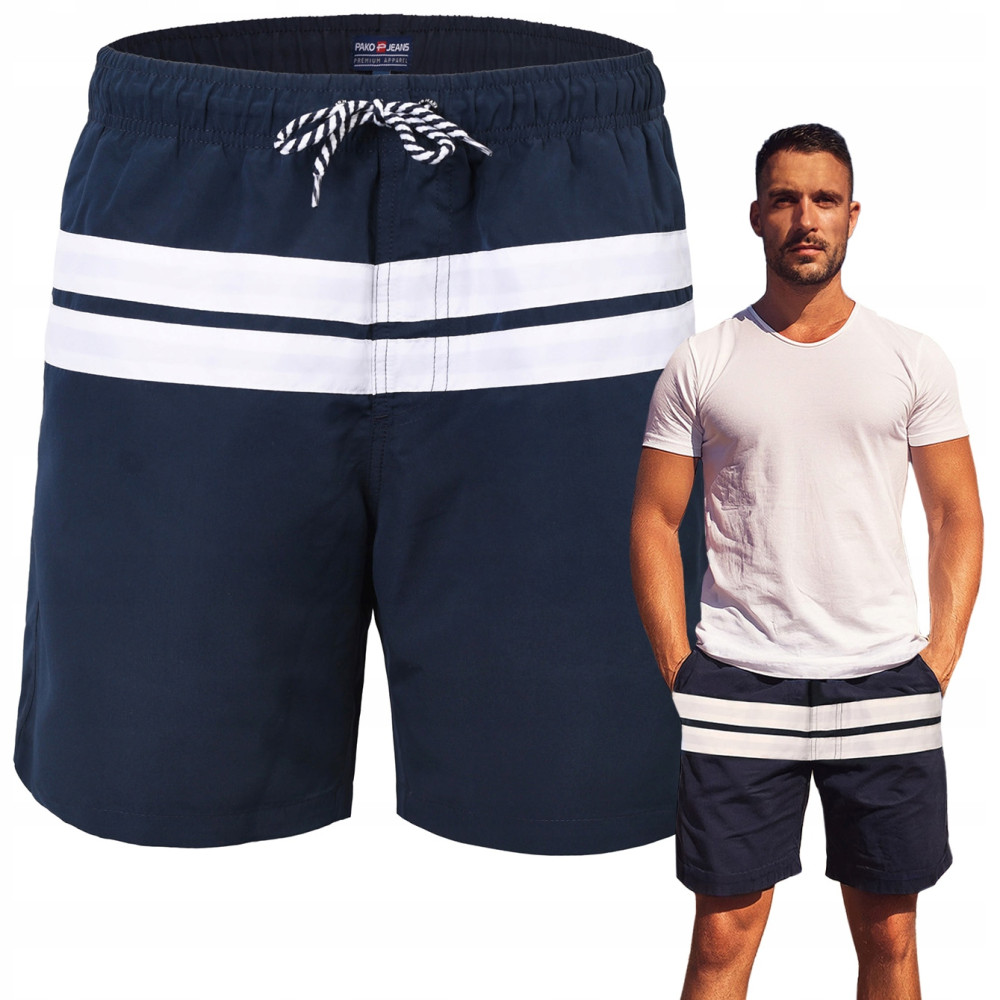 KAPIELÓWKI Męskie Spodenki SZORTY Plażowe CORAL Granatowo-Białe Pako Jeans KAPIELÓWKI Męskie Spodenki SZORTY Plażowe CORAL Granatowo-Białe Pako Jeans