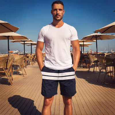 KAPIELÓWKI Męskie Spodenki SZORTY Plażowe CORAL Granatowo-Białe Pako Jeans