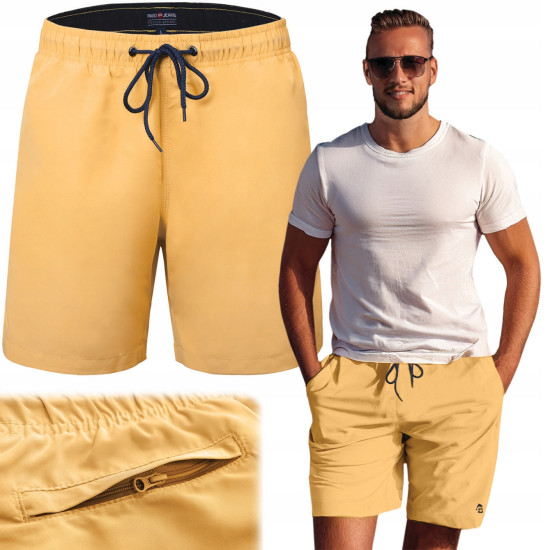 KAPIELÓWKI Męskie SZORTY Plażowe REGATA Kieszeń na Zamek Żółte Pako Jeans