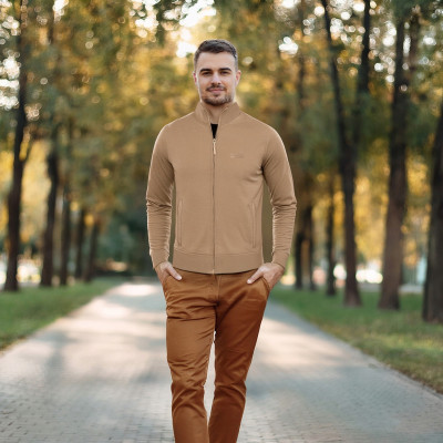 BLUZA Męska Rozpinana bez Kaptura na Lato Nieocieplana JASNY BRĄZ Pako Jeans