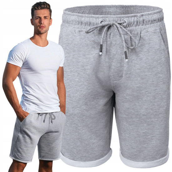 Krótkie Spodenki SZORTY Dresowe Męskie ARABESKA Szare Melanż Pako Jeans