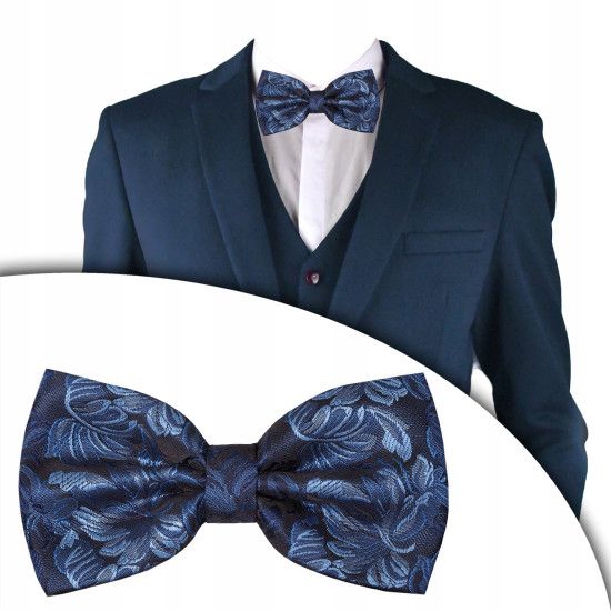 MUSZKA Męska GRANATOWA w Kwiaty Elegancka Mucha w Pudełku Pako Jeans