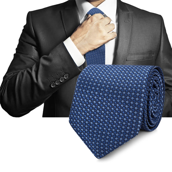 Elegancki KRAWAT Męski Klasyczny NIEBIESKI Krateczka M.61 Pako Jeans