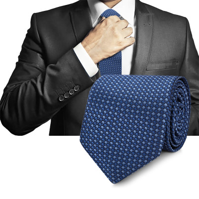 Elegancki KRAWAT Męski Klasyczny NIEBIESKI Krateczka M.61 Pako Jeans - Pakojeans.pl