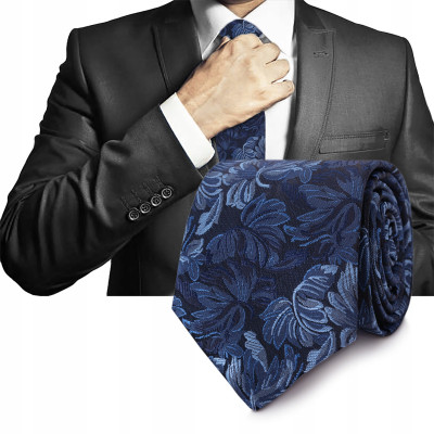 Elegancki KRAWAT Męski Klasyczny GRANATOWY Kwiatowy M.59 Pako Jeans - Pakojeans.pl